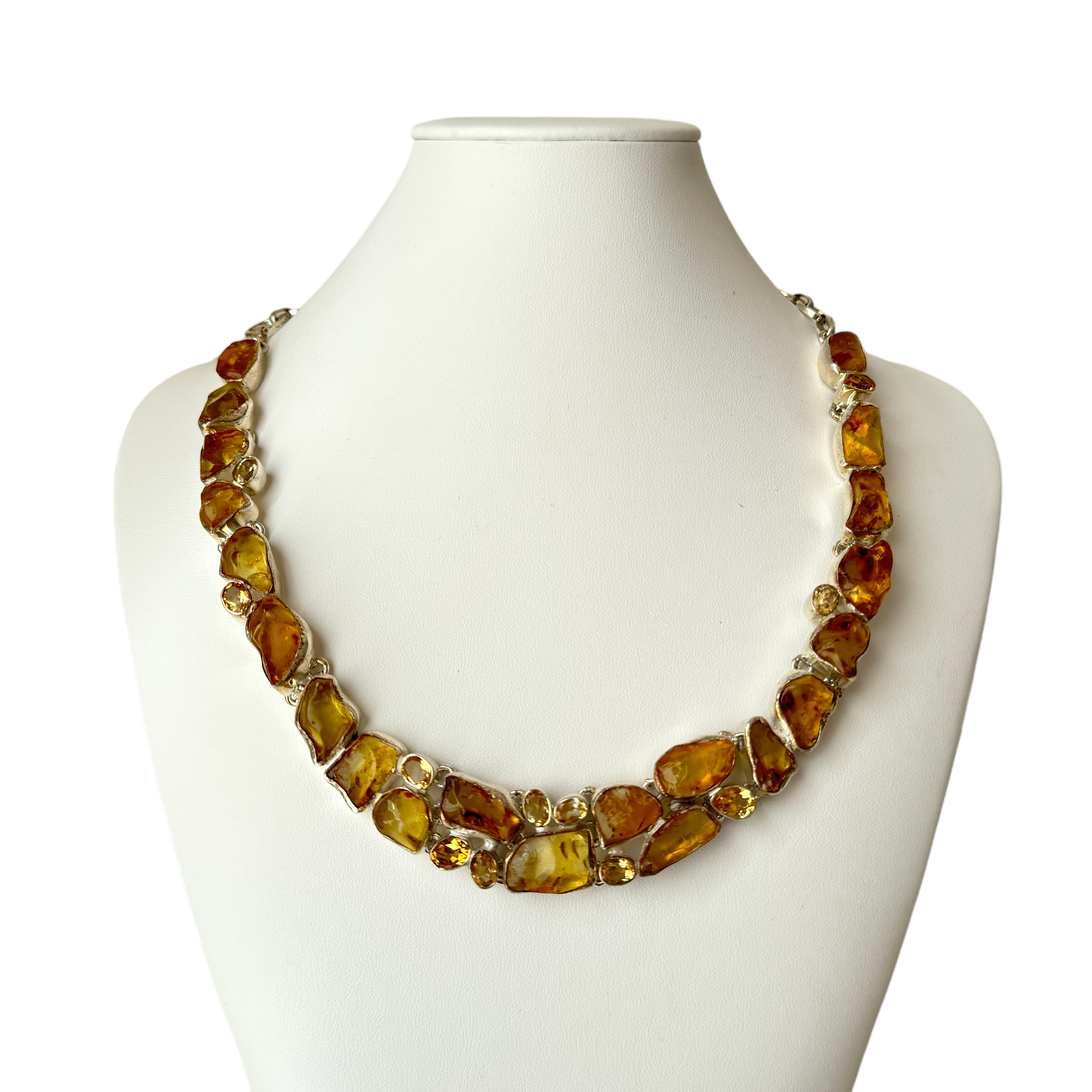 Amber and Citrine Necklace - Sterling Silver