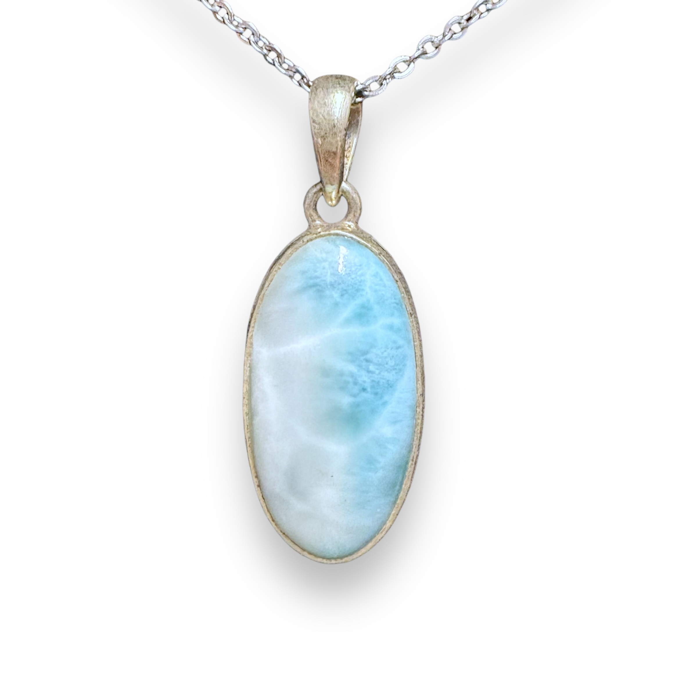 Larimar pendant Oval - Sterling Silver - Necklace